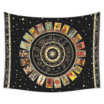 Czarny Tapestry z Kartami Tarota Mandala