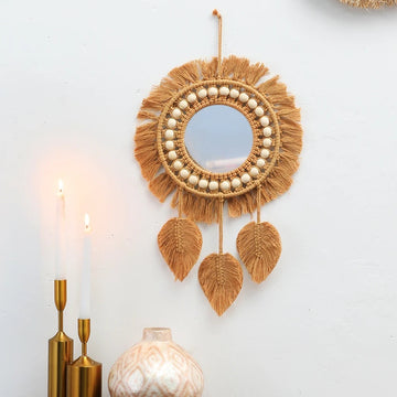 Boho Estetyczny Brązowy Lusterko z Makramą