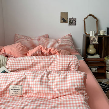 Zestaw pościeli w różowo-brązową kratę Peachy Pink