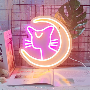 Kawaii Mrugańska Neonowa Tablica z Kotem