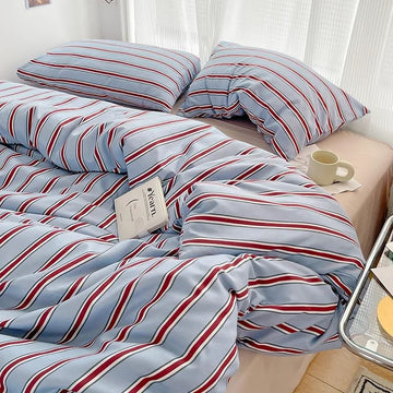 Minimalistyczny czerwony pasek niebieski zestaw pościeli