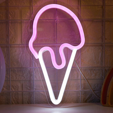 Różowa Lampa Neonowa z Napisem Łańcuch LED Ice Cream