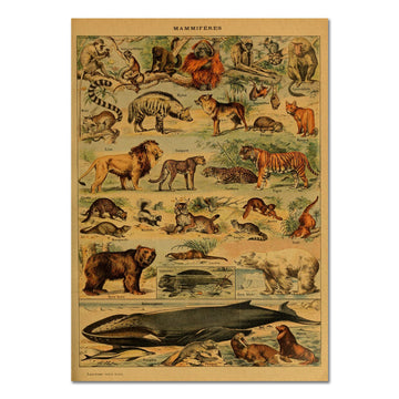 Plakat Vintage z Motywem Ssaczy z Papierowym Kraftem