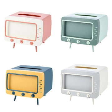 Vintageowy stolik pod telewizor z pojemnikiem na chusteczki