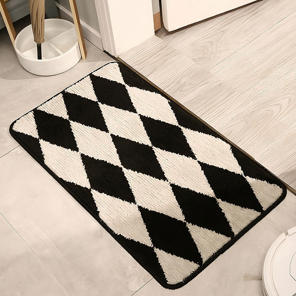 Dywanik ozdobny z wzorem argyle w czerni i bieli