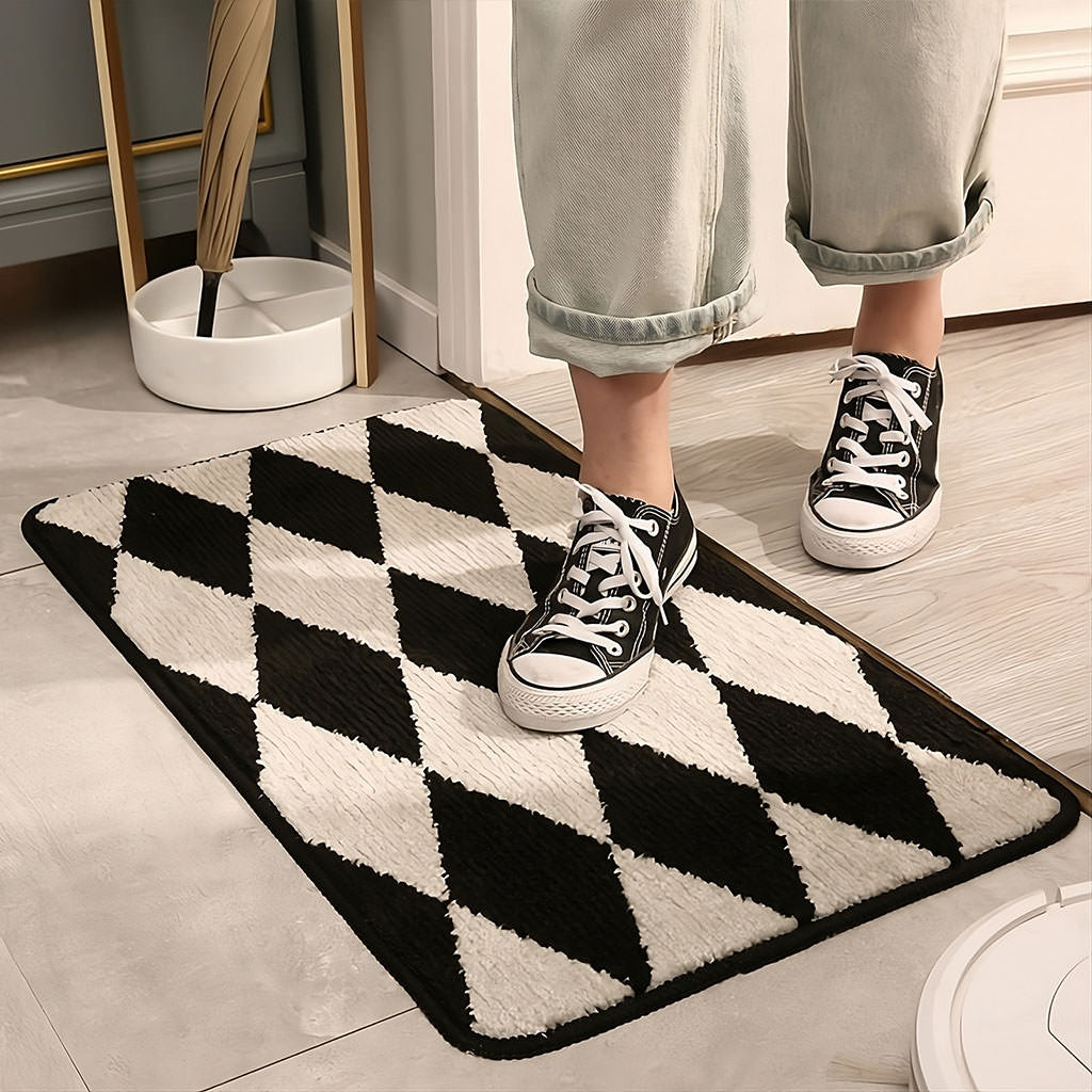 Dywanik ozdobny z wzorem argyle w czerni i bieli
