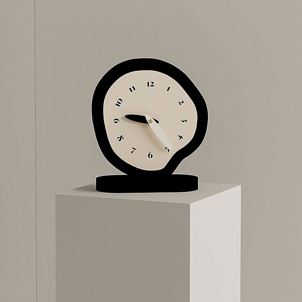 Czarnobiały nieregularny minimalistyczny zegar biurkowy