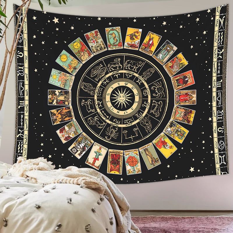 Czarny Tapestry z Kartami Tarota Mandala