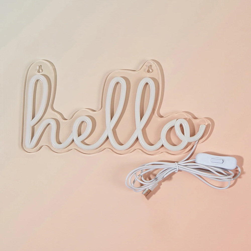 Niebieski neon LED z napisem Hello