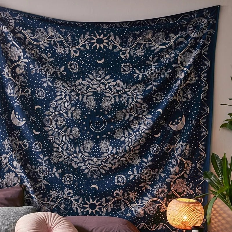 Tkanina Mandala Kwiatowa Niebieski Księżyc