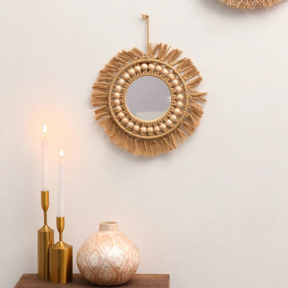 Boho Estetyczny Brązowy Lusterko z Makramą