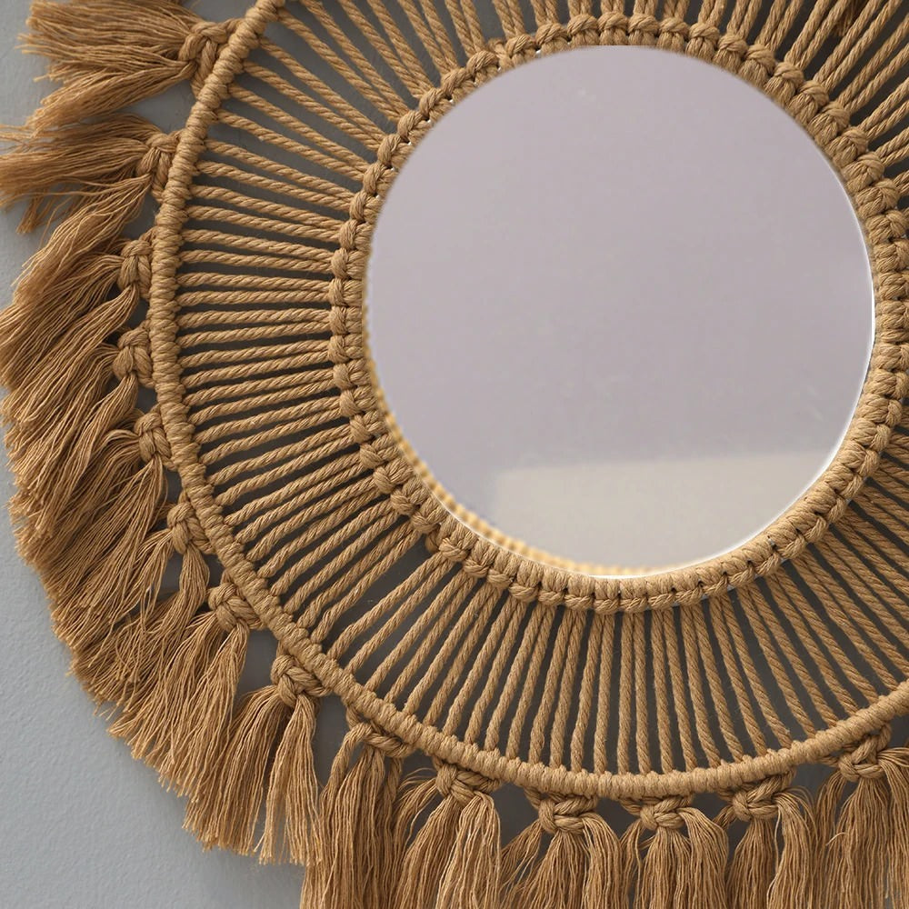 Boho Estetyczny Brązowy Lusterko z Makramą