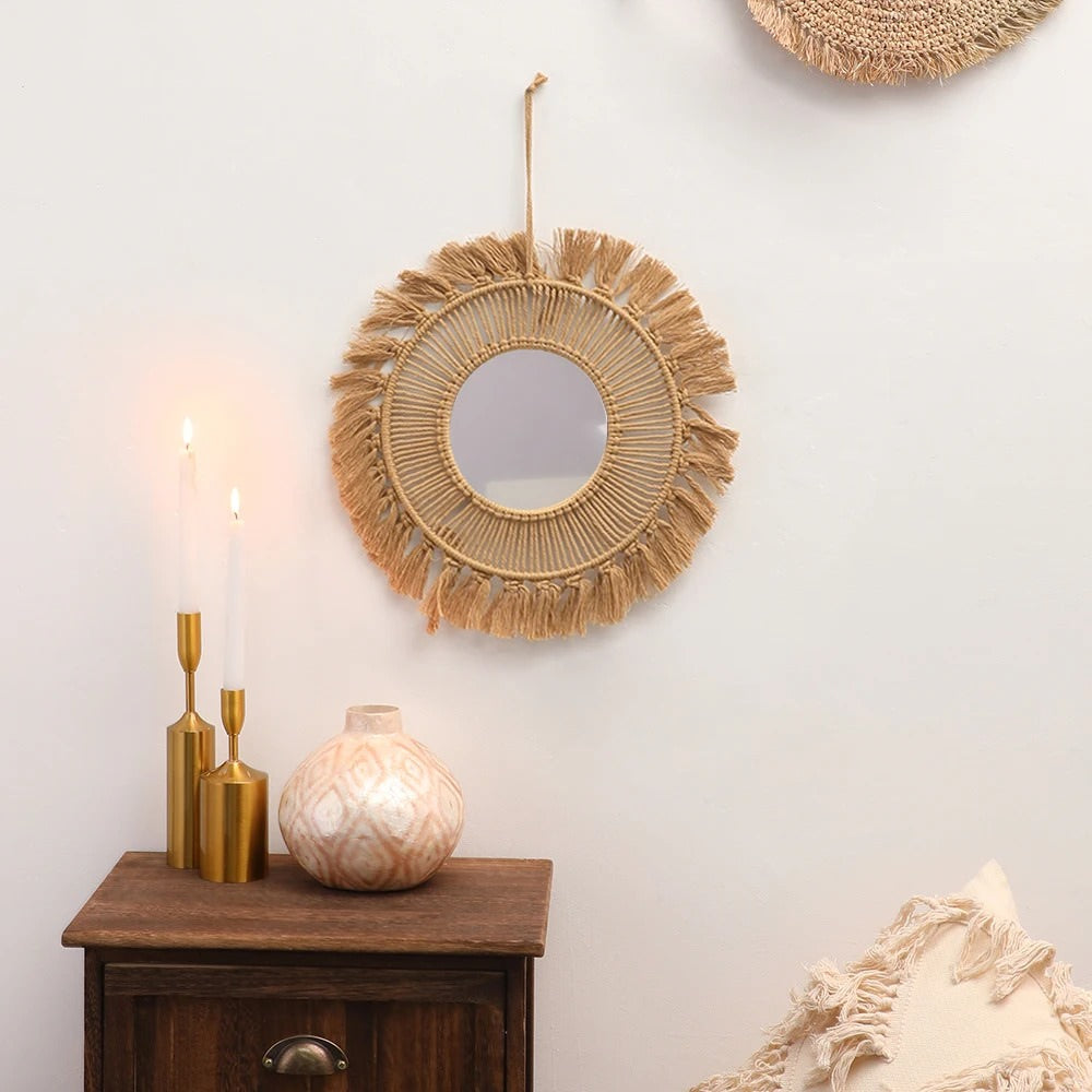 Boho Estetyczny Brązowy Lusterko z Makramą