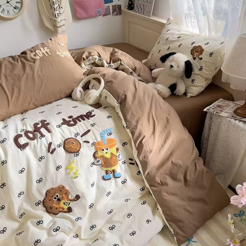 Coffee Time Embroidery Bedding Duvet Cover Set