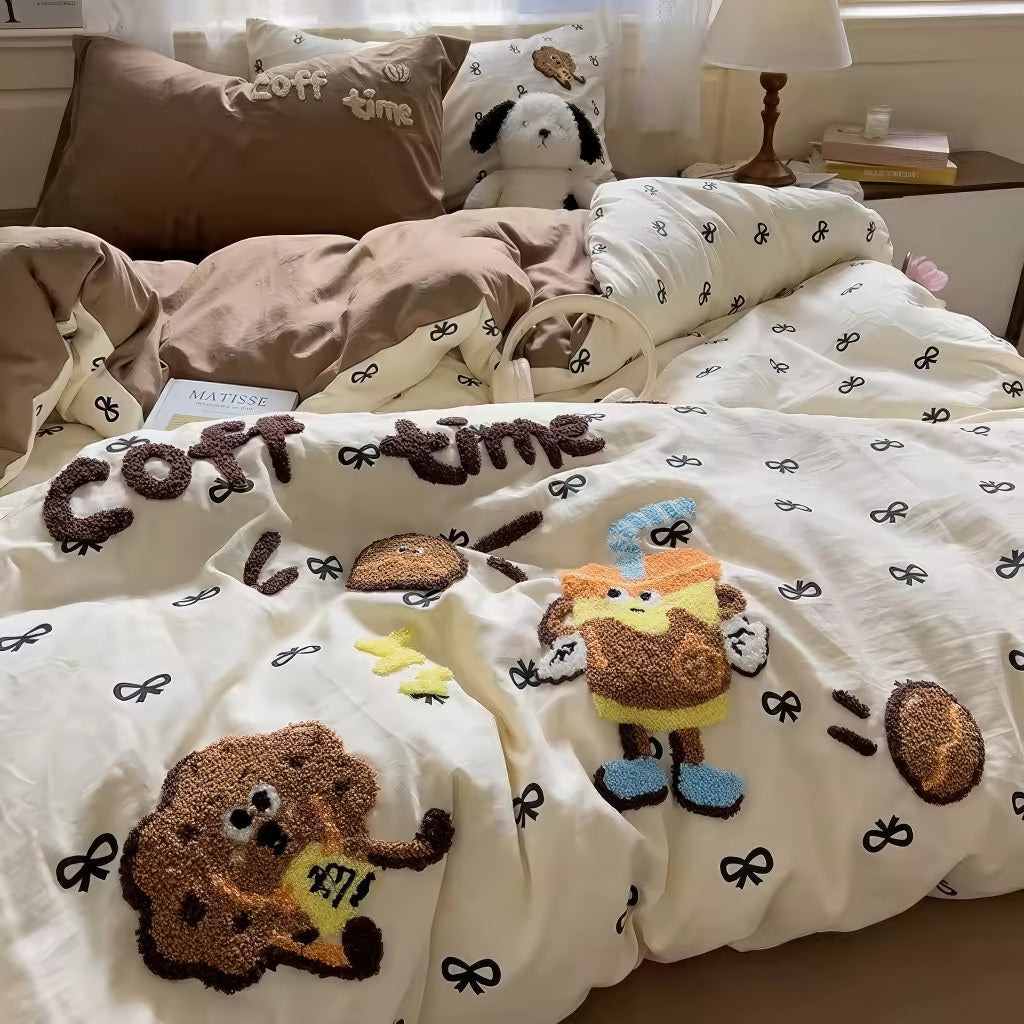 Coffee Time Embroidery Bedding Duvet Cover Set