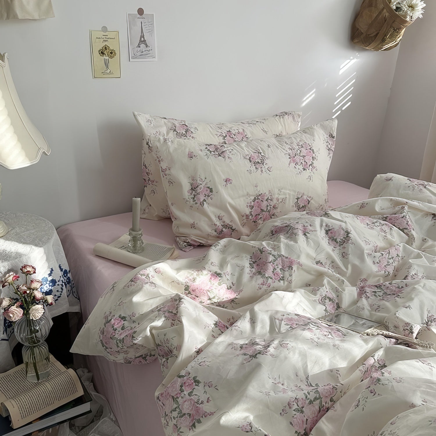 Zestaw pościeli z różami Pink Blooming Roses Coquette
