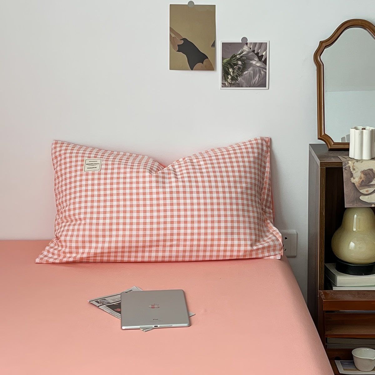 Zestaw pościeli w różowo-brązową kratę Peachy Pink