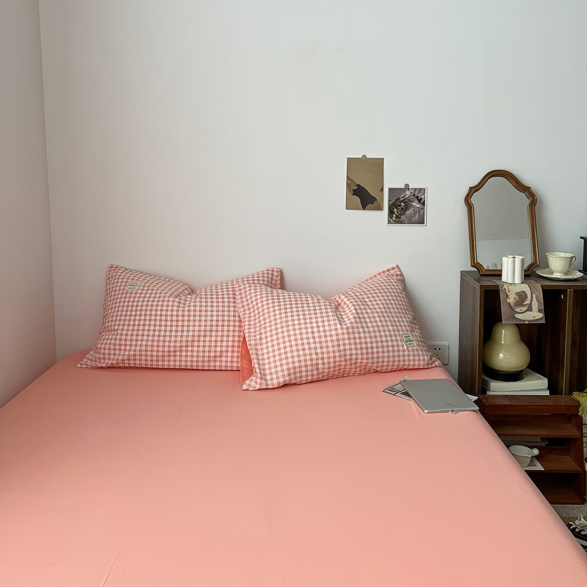 Zestaw pościeli w różowo-brązową kratę Peachy Pink