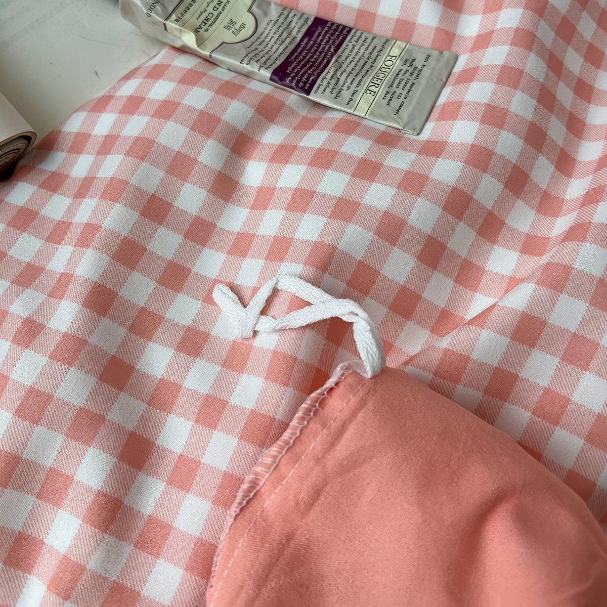 Zestaw pościeli w różowo-brązową kratę Peachy Pink