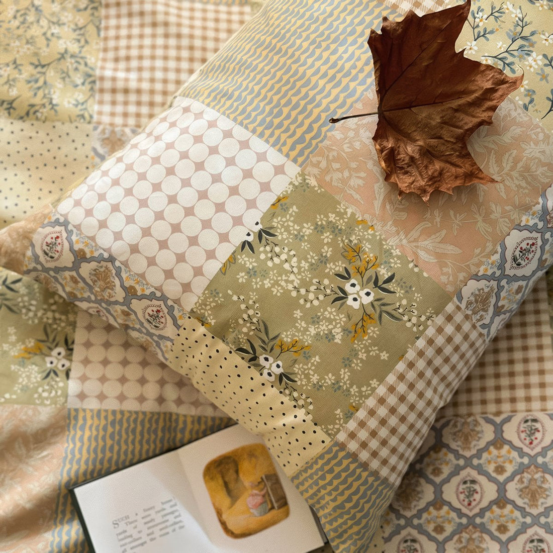 Zestaw pościeli vintage z patchworkiem w stylu naturalnym