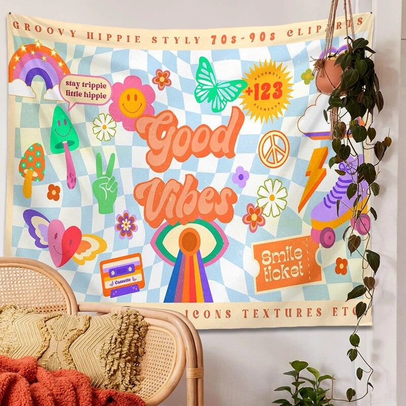 Plakat z w kratę Good Vibes