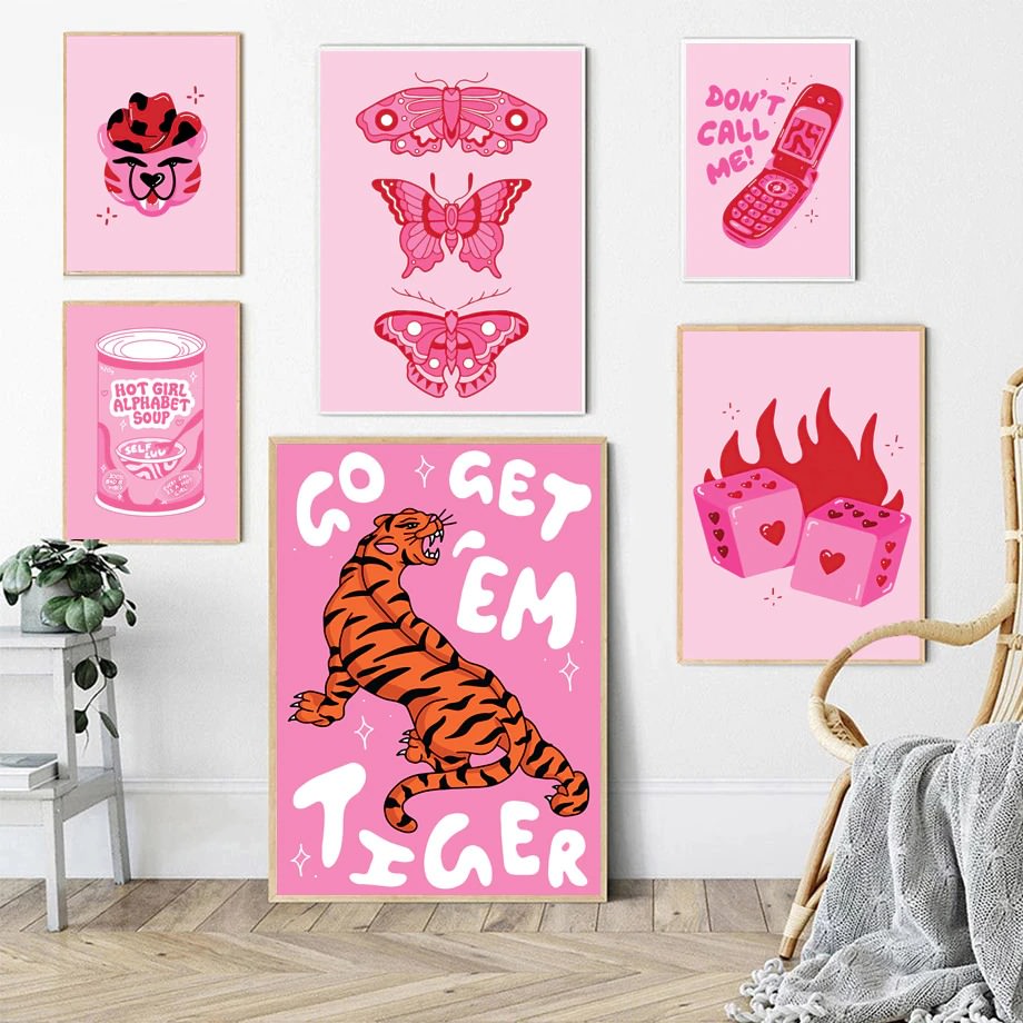 Różowe dziewczęce plakaty na płótnie