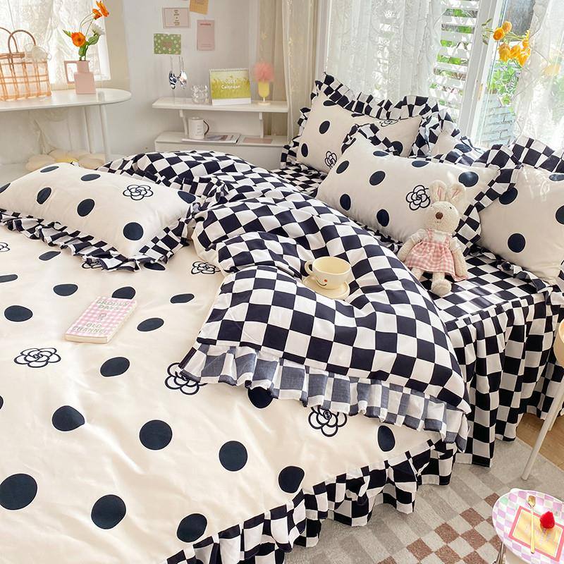 Pościel w kropki kawaii w kratkę z falbankami