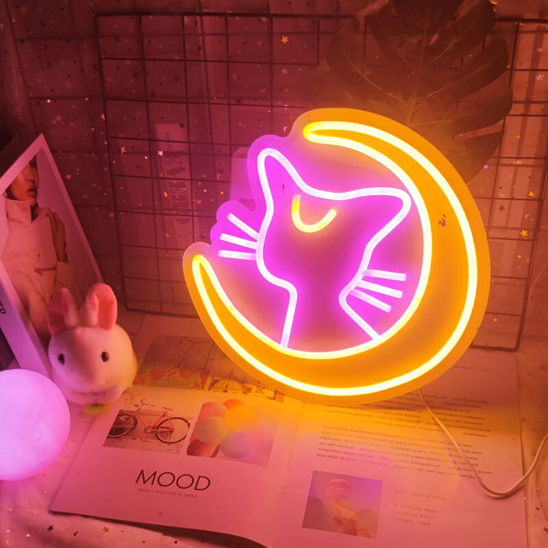 Kawaii Mrugańska Neonowa Tablica z Kotem