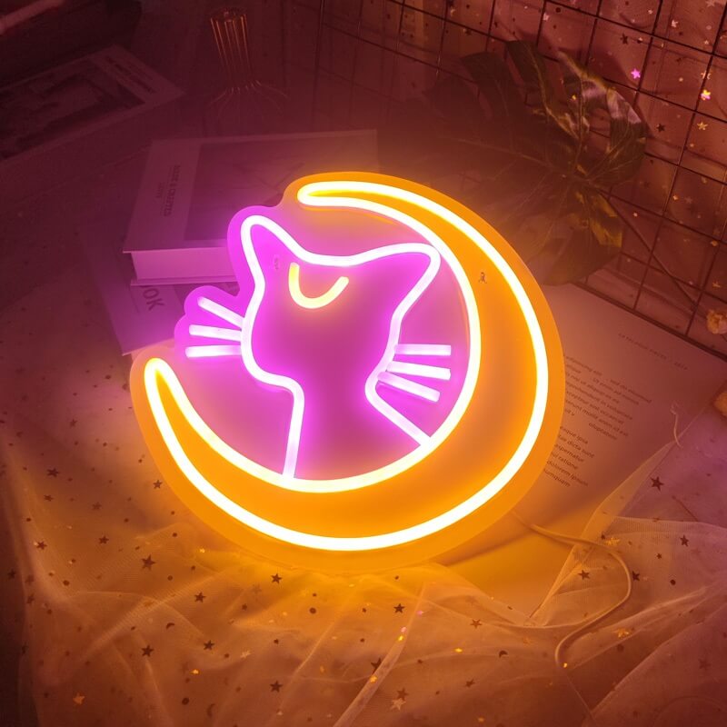 Kawaii Mrugańska Neonowa Tablica z Kotem