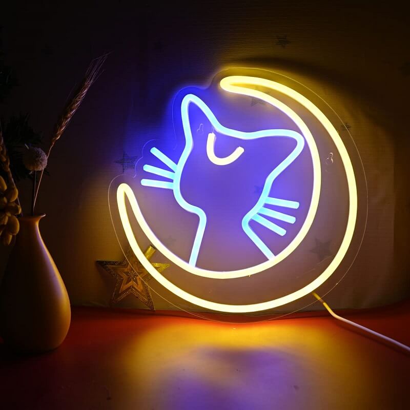 Kawaii Mrugańska Neonowa Tablica z Kotem