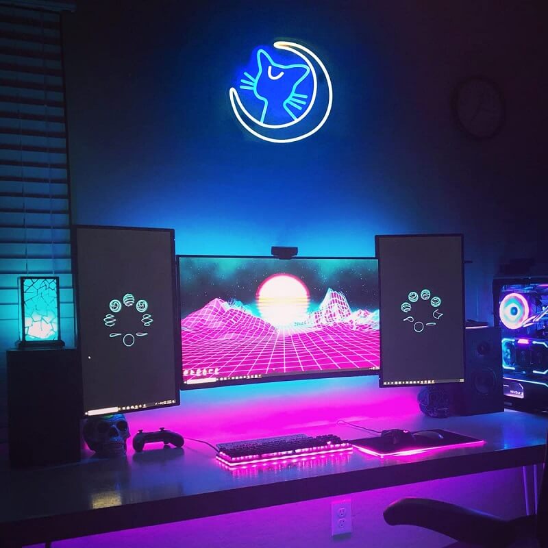 Kawaii Mrugańska Neonowa Tablica z Kotem
