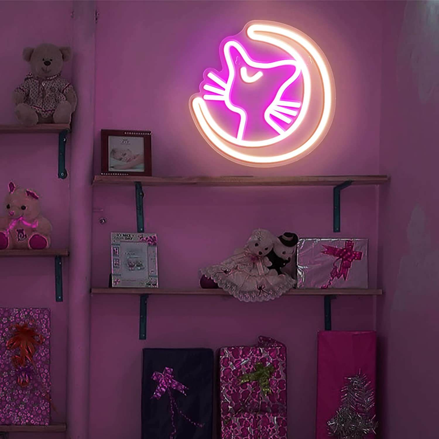 Kawaii Mrugańska Neonowa Tablica z Kotem