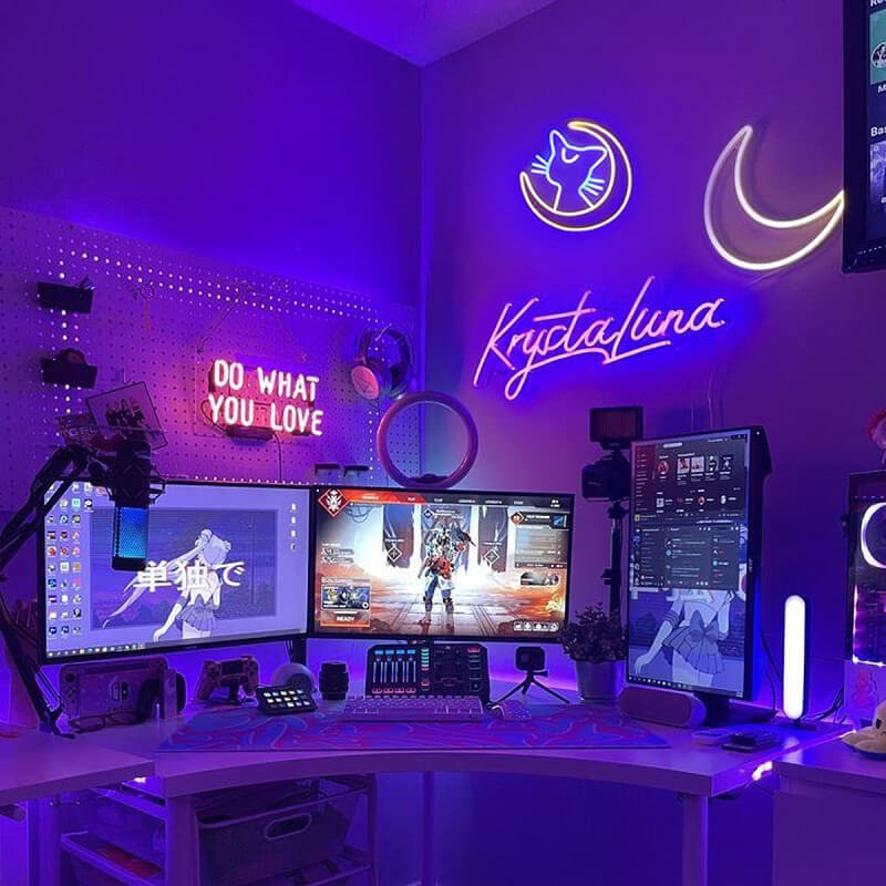 Kawaii Mrugańska Neonowa Tablica z Kotem