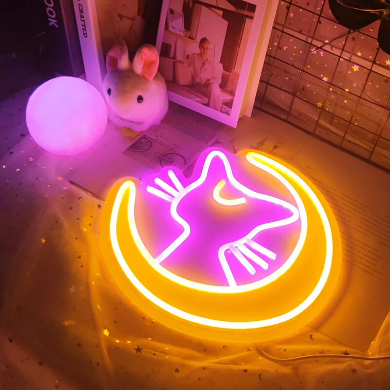 Kawaii Mrugańska Neonowa Tablica z Kotem