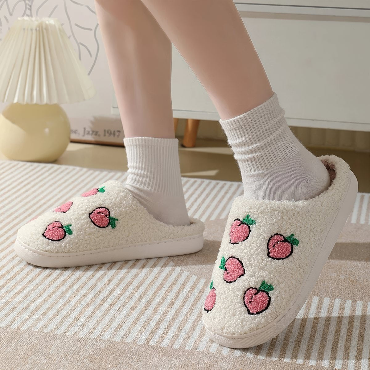 Kawaii Peaches miękkie pluszowe kapcie domowe