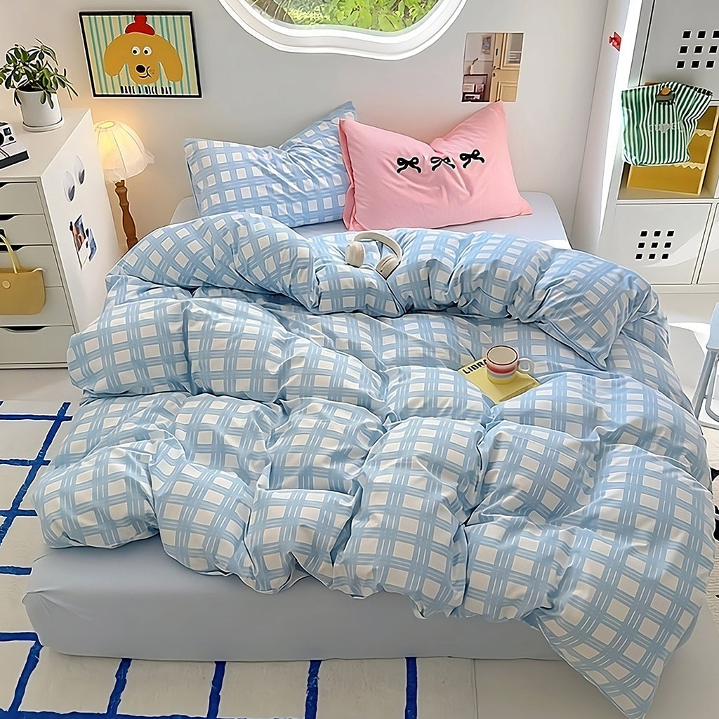 Zestaw pościeli z wzorem w kratkę kawaii