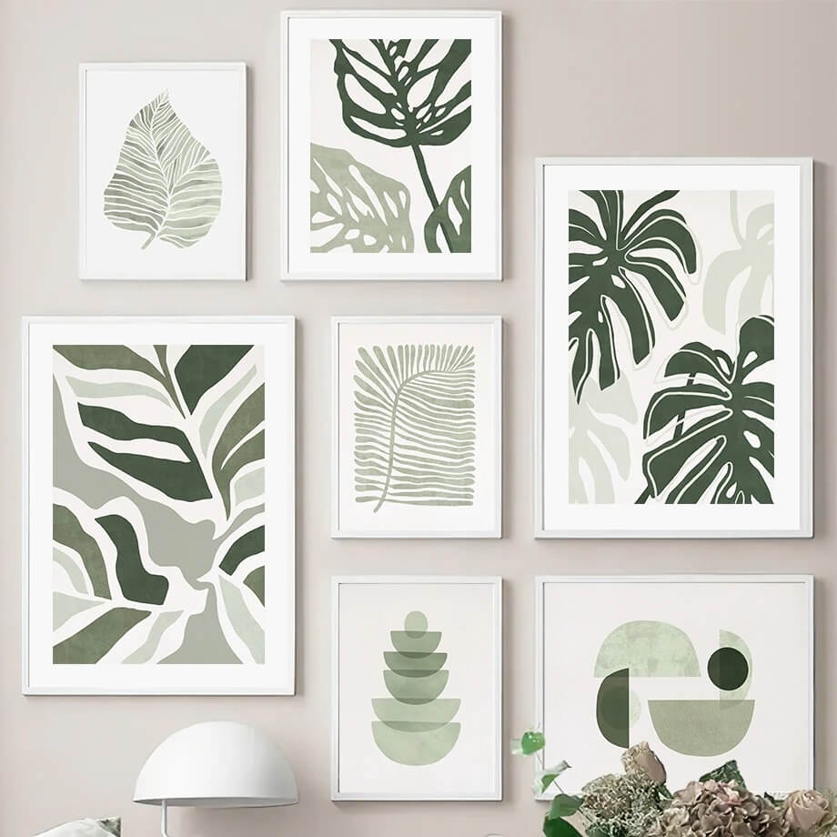 Sage Green Monstera Leaves Canvas Posters