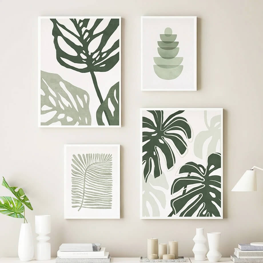 Sage Green Monstera Leaves Canvas Posters