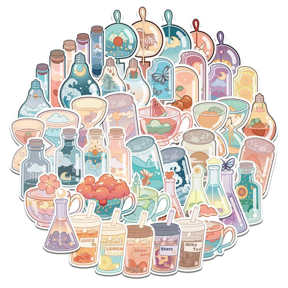 Zestaw Naklejek z Pastelowymi Kawaii Termosami