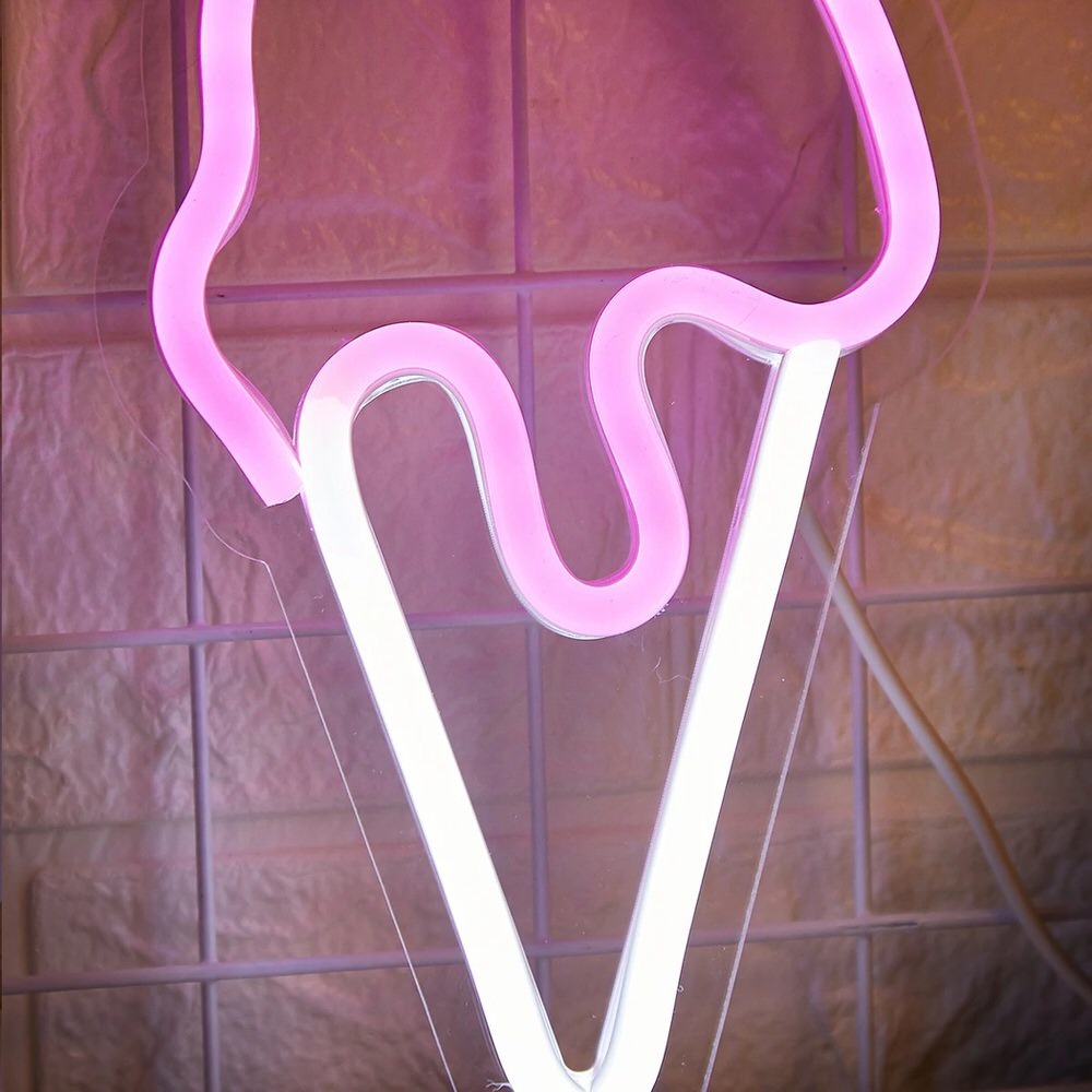 Różowa Lampa Neonowa z Napisem Łańcuch LED Ice Cream