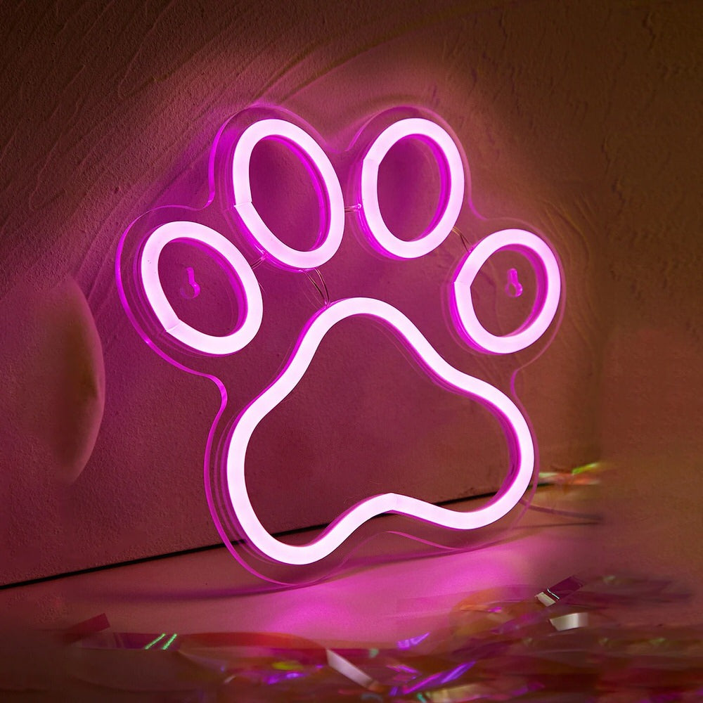 Różowa Piesza Łapa LED Neonowy Znak