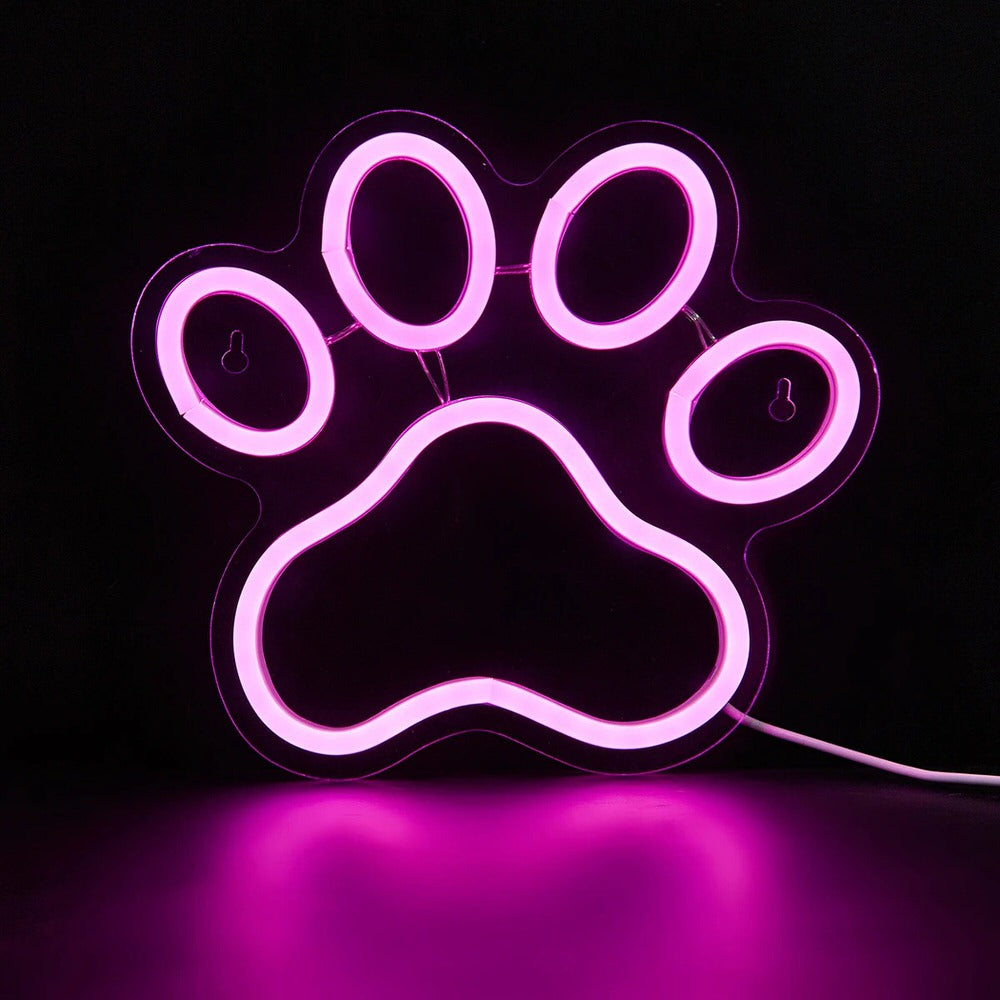 Różowa Piesza Łapa LED Neonowy Znak