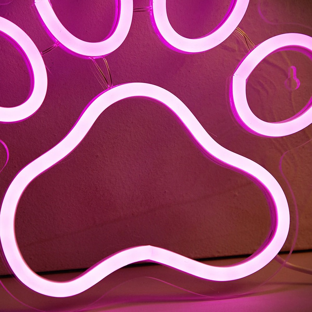 Różowa Piesza Łapa LED Neonowy Znak
