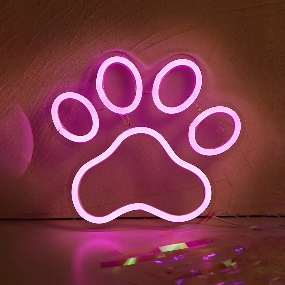 Różowa Piesza Łapa LED Neonowy Znak
