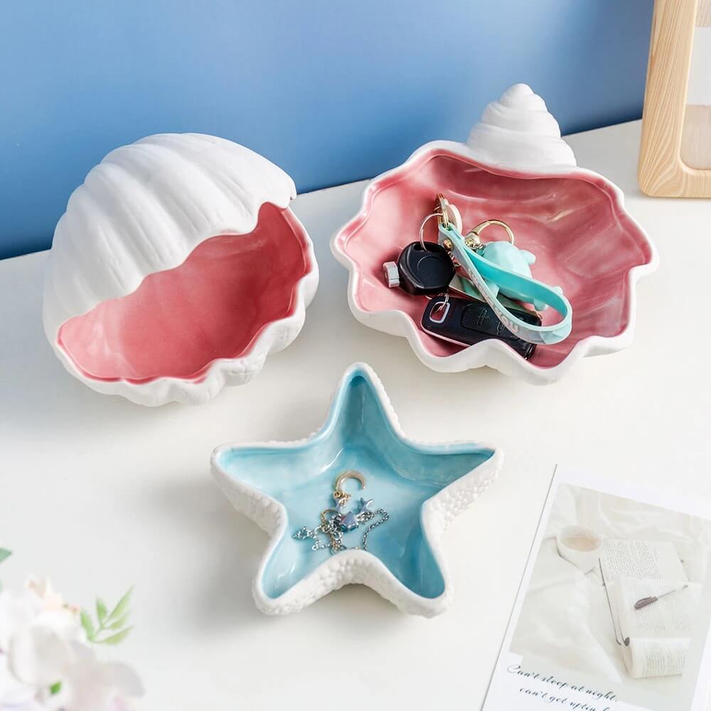 Ceramiczna taca na biżuterię w kształcie muszli