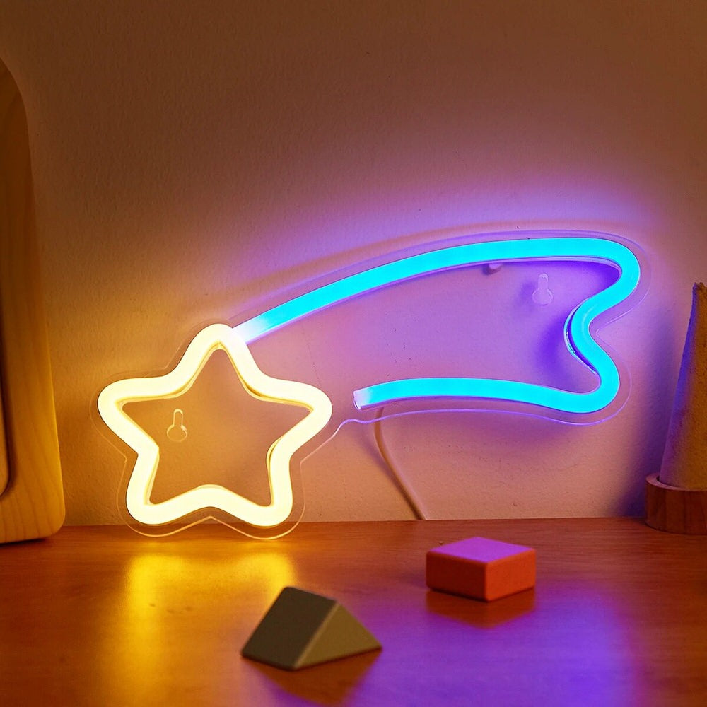 Neonowy napis na ścianę z LED z motywem spadającej gwiazdy
