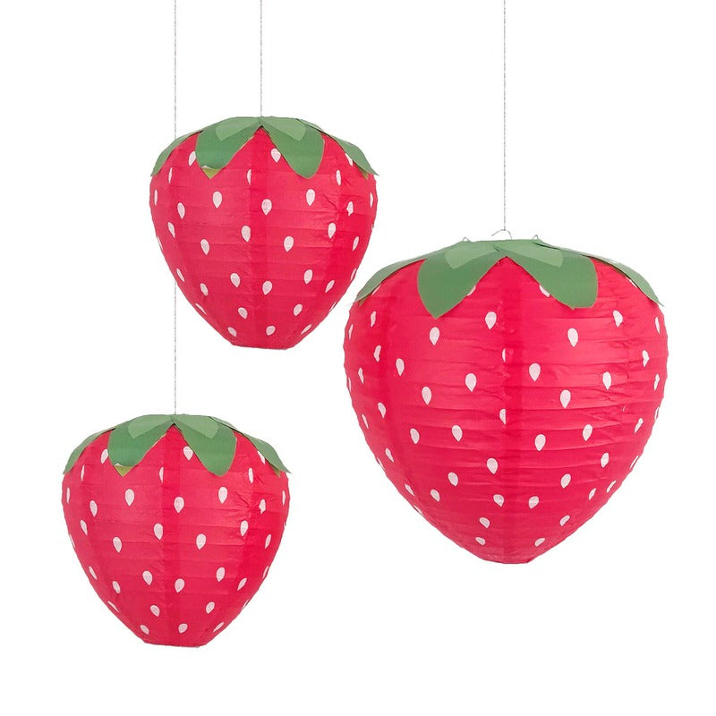 Papierowe lampiony z truskawkami - Dekoracja wisząca