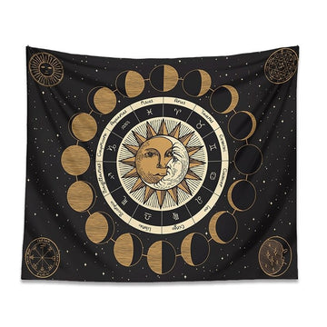 Gobelin z fazami księżyca i zodiakiem