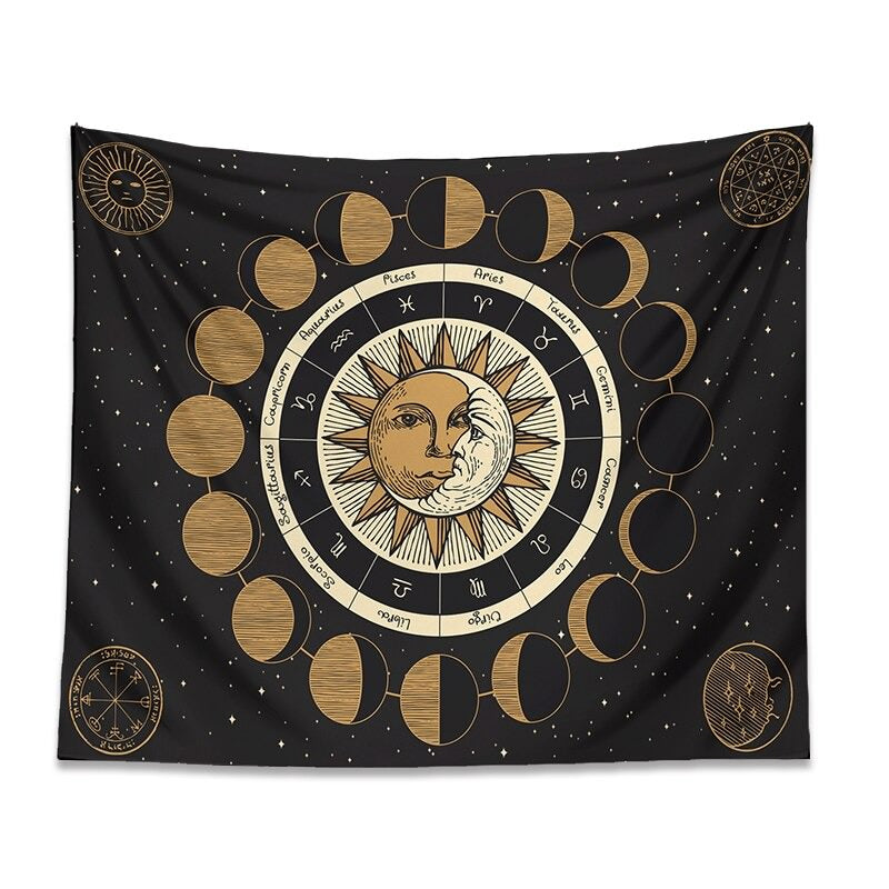 Gobelin z fazami księżyca i zodiakiem