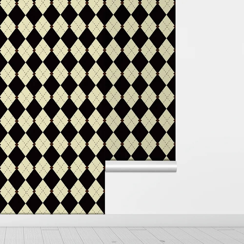 Welurowa tapeta z odwracalnym wzorem Argyle w stylu vintage